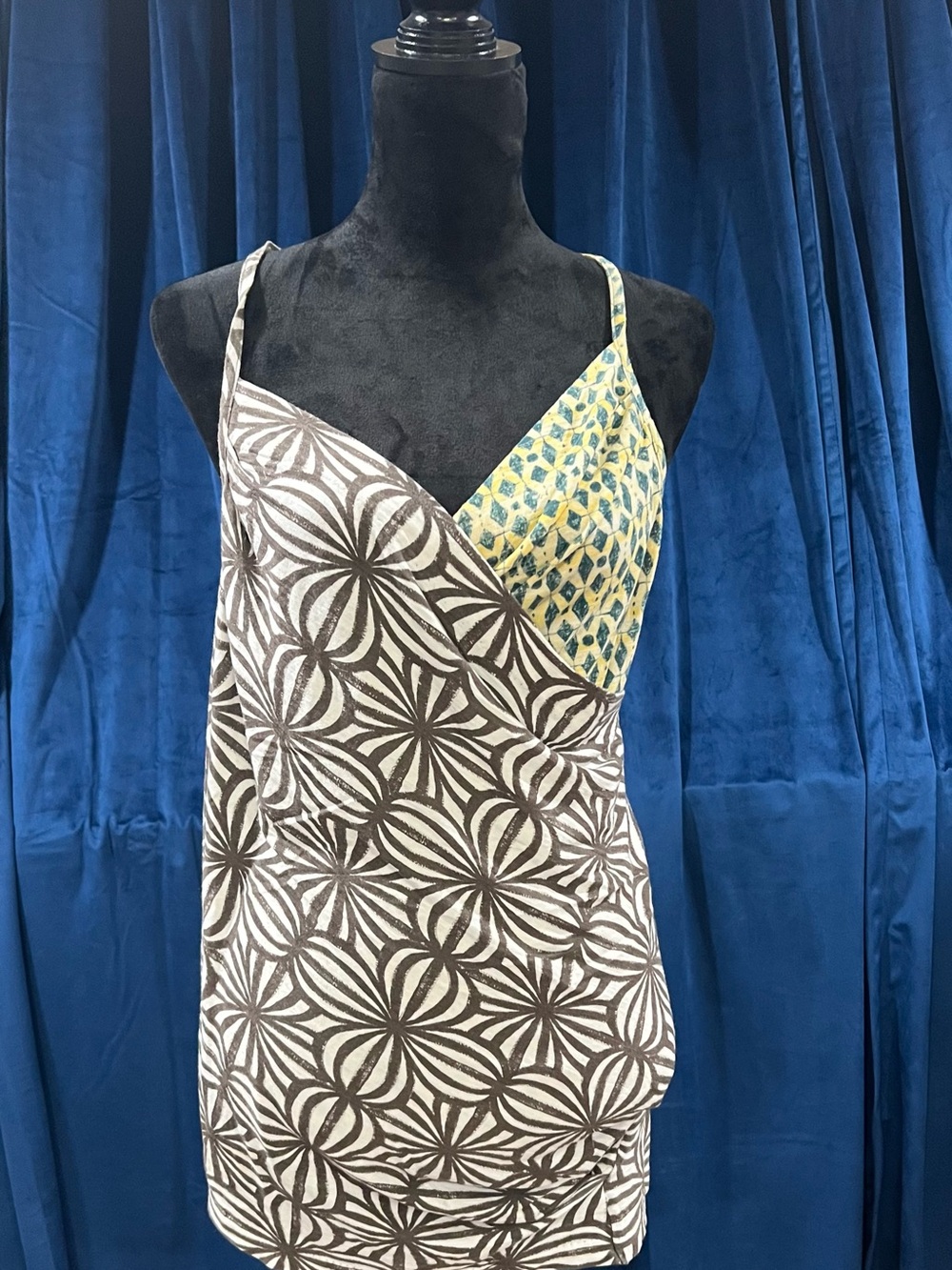 Mixed-Print Slip Tank Top in Brown and Yellow NWOT